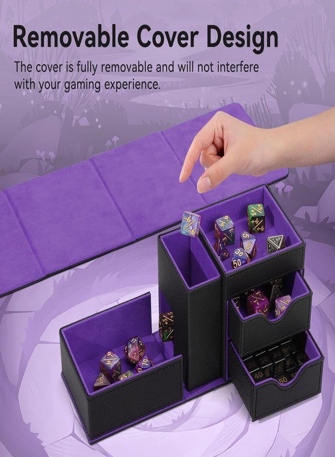 Stepane Leather Dice Tray & Tower Storage Box, 3 in 1 Dice Holder Case (Rolling Tray, Tower, Storage Drawers), Magnetic Closure DND Accessories Gifts for RPG MTG, Black/Violet - Image 4